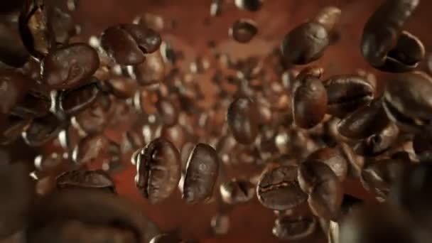 Super Pomalý Pohyb Detail Shot Coffee Beans Falling Camera 1000Fps — Stock video