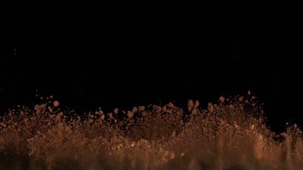 Super Slow Motion Shot Soil Explosion Geïsoleerd Zwarte Achtergrond Met — Stockvideo