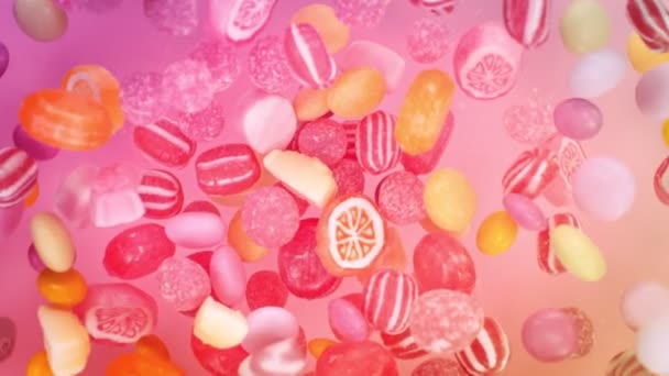 Süper Yavaş Hareketli Tatlı Renkli Şekerler Uçuyor Havada Dönüyor Çözünürlükte — Stok video