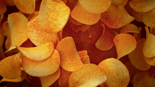 Szuper Lassú Mozgású Prémium Krumpli Chips Fűszerpor Robbanás 1000Fps Fényképezte — Stock videók