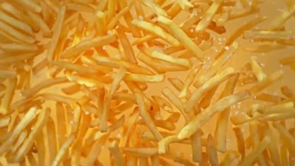 Super Slow Motion Skott Pommes Frites Och Salt Flyger Mot — Stockvideo
