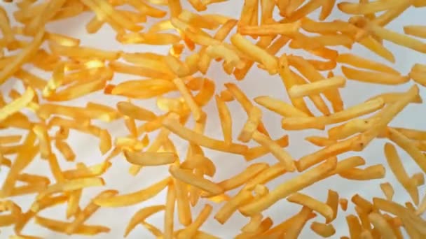 Super Slow Motion Shot French Fries Flying Camera White Background — Stock video