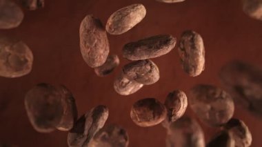 Çikolata Fasulyesinin Süper Yavaş Çekimi. Ardından da Kakao Tozu 'na Düşen Kamera. Yüksek Hız Sinema Kamerası, 4K.