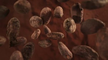 Çikolata Fasulyesinin Süper Yavaş Çekimi. Ardından da Kakao Tozu 'na Düşen Kamera. Yüksek Hız Sinema Kamerası, 4K.