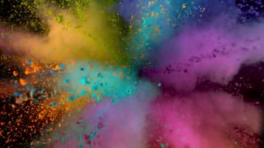 Siyah Arkaplanda Renk Tozu Patlamasının Süper Yavaş Çekimi, 300 fite. Yüksek hızlı sinema kamerasıyla çekildi, 4K.