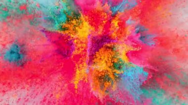 Beyaz Arkaplanda Dönen Renkli Toz Patlamasının Süper Yavaş Çekimi, 1000fps. Yüksek hızlı sinema kamerasıyla çekildi, 4K.