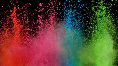 Parlak Renk Tozu Arkaplanının Süper Yavaş Çekimi, 1000fps. Yüksek hızlı sinema kamerasıyla çekildi, 4K.