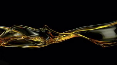 Ultra Slow Motion Golden Oil Splash, Sıvı Dalgalar Siyah Arkaplanda Yüksek Hız Sinema Kamerası, 4K.