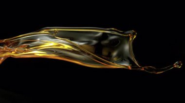 Ultra Slow Motion Golden Oil Splash, Sıvı Dalgalar Siyah Arkaplanda Yüksek Hız Sinema Kamerası, 4K.