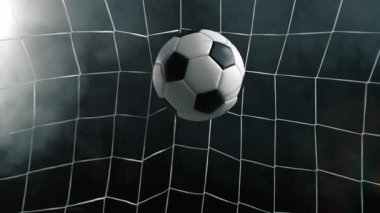 Super Slow Motion Soccer Ball Gol Ağı 'na Kara Arkaplanda, 1000fps. Yüksek Hız Sinema Kamerası, 4K.