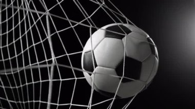 Super Slow Motion Soccer Ball Gol Ağı 'na Kara Arkaplanda, 1000fps. Yüksek Hız Sinema Kamerası, 4K.