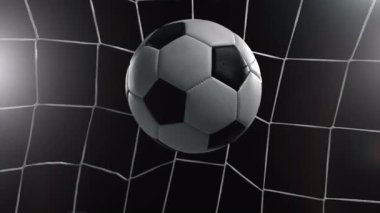 Super Slow Motion Soccer Ball Gol Ağı 'na Kara Arkaplanda, 1000fps. Yüksek Hız Sinema Kamerası, 4K.