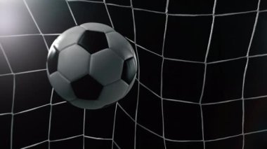 Super Slow Motion Soccer Ball Gol Ağı 'na Kara Arkaplanda, 1000fps. Yüksek Hız Sinema Kamerası, 4K.