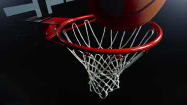 Basketbol topunun süper yavaş hareketi Hoop Net 'ten 1000fps hızla geçiyor. Yüksek Hız Sinema Kamerası, 4K.