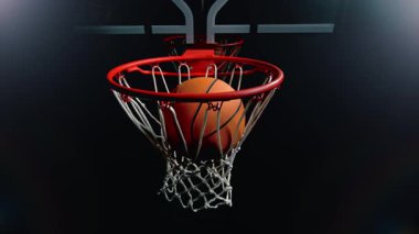 Basketbol topunun süper yavaş hareketi Hoop Net 'ten 1000fps hızla geçiyor. Yüksek Hız Sinema Kamerası, 4K.
