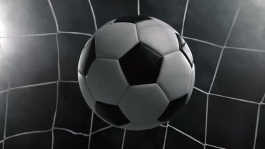 Super Slow Motion Soccer Ball Gol Ağı 'na Kara Arkaplanda, 1000fps. Yüksek Hız Sinema Kamerası, 4K.