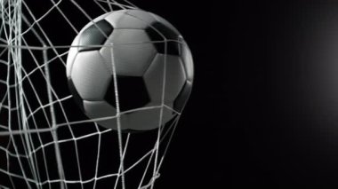 Super Slow Motion Soccer Ball Gol Ağı 'na Kara Arkaplanda, 1000fps. Yüksek Hız Sinema Kamerası, 4K.