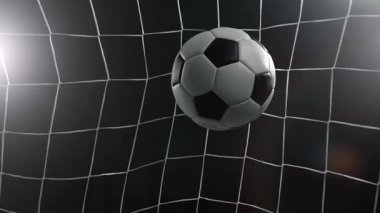 Super Slow Motion Soccer Ball Gol Ağı 'na Kara Arkaplanda, 1000fps. Yüksek Hız Sinema Kamerası, 4K.