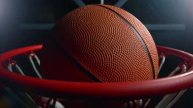 Basketbol topunun süper yavaş hareketi Hoop Net 'ten 1000fps hızla geçiyor. Yüksek Hız Sinema Kamerası, 4K.