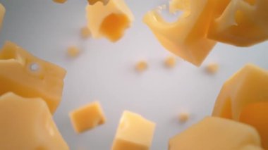 Süper Yavaş Çekim Peynir Küplerinin Kamera Etrafındaki Düşüşü 1.000 fp 'de. Yüksek Hız Sinema Kamerası, 4K.