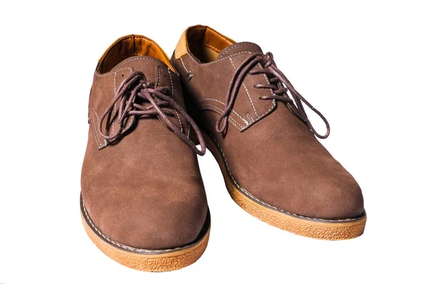Zapatos Bajos Con Cordones Marrón Para Hombre Hechos Gamuza Aislada —  Fotos de Stock