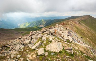 The trail along the mountain range of the Trans-Ili Alatau in the Tien Shan mountain range.