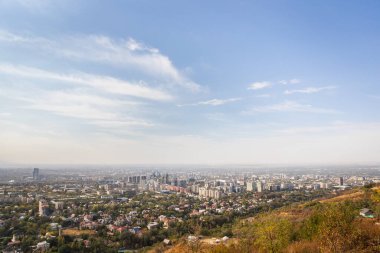 View from the Kok Tobe mountain to the city of Almaty. Almaty, Kazakhstan - September 28, 2022