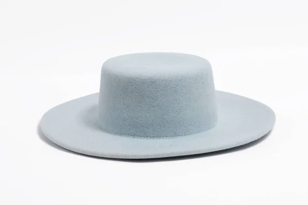 Chapeau Bleu Été Stilish Feutre Pour Femmes Fond Blanc Isolé — Photo