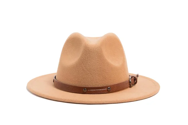 Frontansicht Stilvoller Brauner Safari Hut Für Frauen Isolierter Weißer Hintergrund — Stockfoto