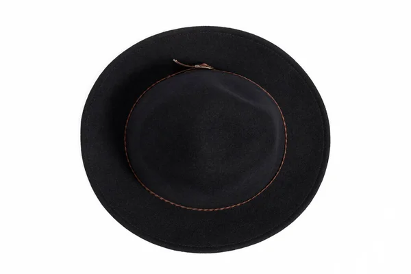 Vista Superior Sombrero Negro Stilish Para Las Mujeres Fondo Blanco — Foto de Stock
