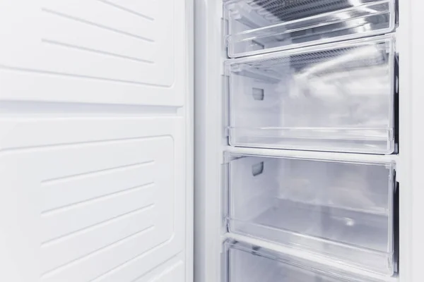 Empty White Vertical New Freezer Drawers — Stock Photo, Image