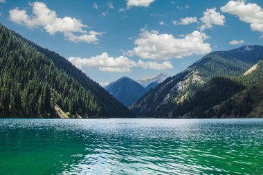 Almaty yakınlarındaki Kolsai Koldery vadisinde güneşli bir yaz günü, Kazakistan Ulusal Parkı, Orta Asya.