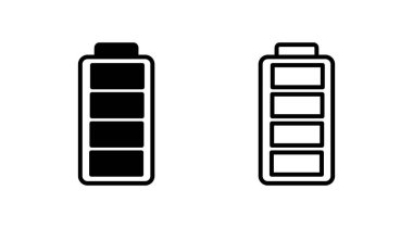 Batarya ikon vektörü. Batarya şarj göstergesi simgesi.