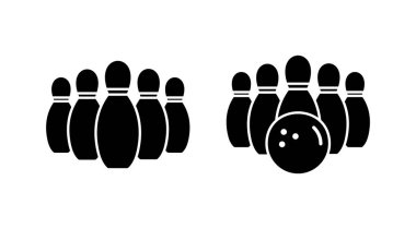 Bowling ikonu vektörü. Bowling topu ve iğne simgesi. Top simgesi ile bowling lobutları.