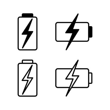 Batarya ikon vektörü. Batarya şarj göstergesi simgesi.
