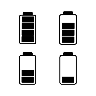 Batarya ikon vektörü. Batarya şarj göstergesi simgesi.