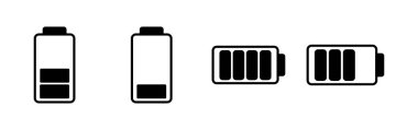 Batarya ikon vektörü. Batarya şarj göstergesi simgesi.