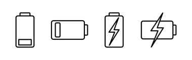 Batarya ikon vektörü. Batarya şarj göstergesi simgesi.