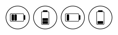 Batarya ikon vektörü. Batarya şarj göstergesi simgesi.