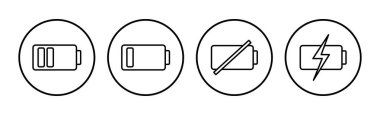 Batarya ikon vektörü. Batarya şarj göstergesi simgesi.