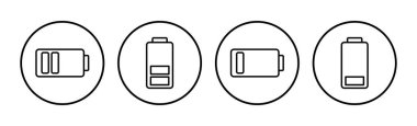 Batarya ikon vektörü. Batarya şarj göstergesi simgesi.
