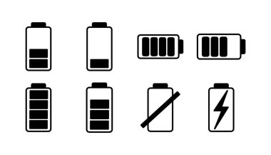 Batarya ikon vektörü. Batarya şarj göstergesi simgesi.