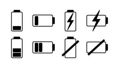 Batarya ikon vektörü. Batarya şarj göstergesi simgesi.
