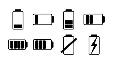 Batarya ikon vektörü. Batarya şarj göstergesi simgesi.