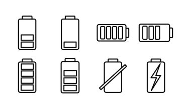 Batarya ikon vektörü. Batarya şarj göstergesi simgesi.