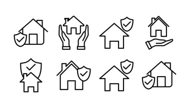 Ev sigortası ikonu vektörü. ev kalkanı koruma logosu