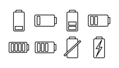 Batarya ikon vektörü. Batarya şarj göstergesi simgesi.