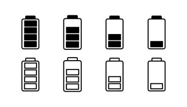 Batarya ikon vektörü. Batarya şarj göstergesi simgesi.