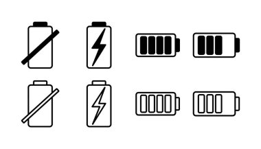 Batarya ikon vektörü. Batarya şarj göstergesi simgesi.