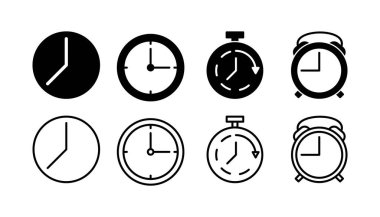 Saat simgesi. Zaman simgesi vektörü. Moda düz biçimli saat simgesi izole edildi